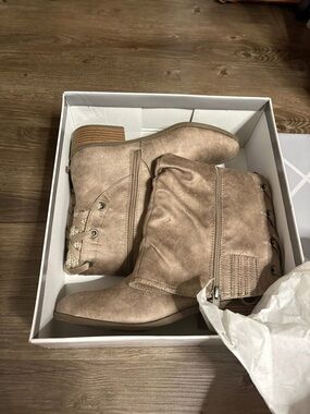 Women's Taupe Slouch Boots with Side Zip